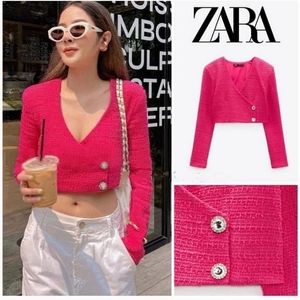 NWT Zara Sold Out Crop boucle tweed textured top S